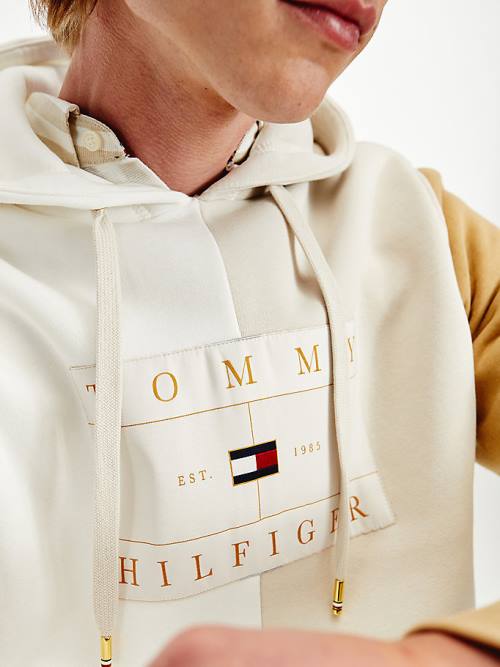 Tommy Hilfiger Icons Colour-Blocked Fleece Kapucnis Pulóver Férfi Bézs | TH970DNK