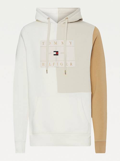 Tommy Hilfiger Icons Colour-Blocked Fleece Kapucnis Pulóver Férfi Bézs | TH970DNK