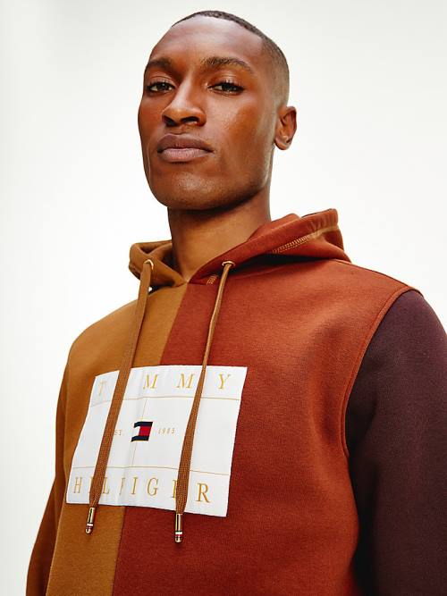 Tommy Hilfiger Icons Colour-Blocked Fleece Kapucnis Pulóver Férfi Barna | TH972DYN