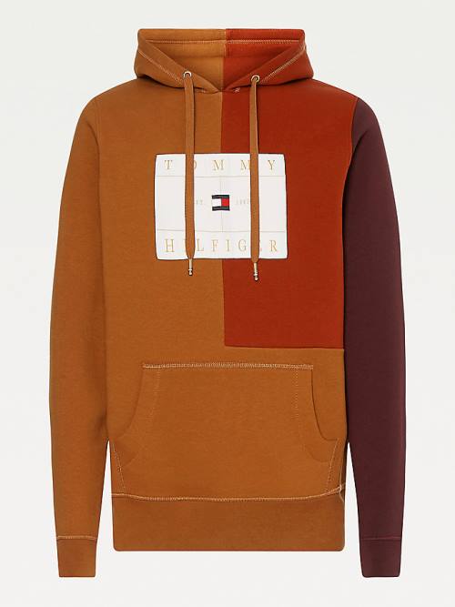 Tommy Hilfiger Icons Colour-Blocked Fleece Kapucnis Pulóver Férfi Barna | TH972DYN