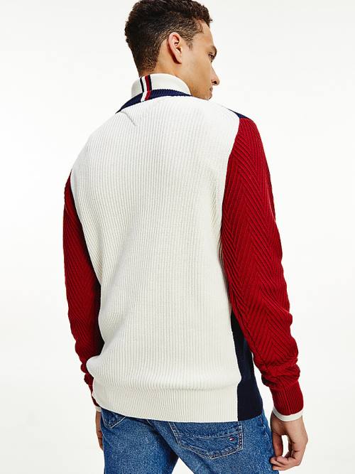 Tommy Hilfiger Icons Colour-Blocked Mixed Knit Jumper Pulóverek Férfi Kék | TH815UDT