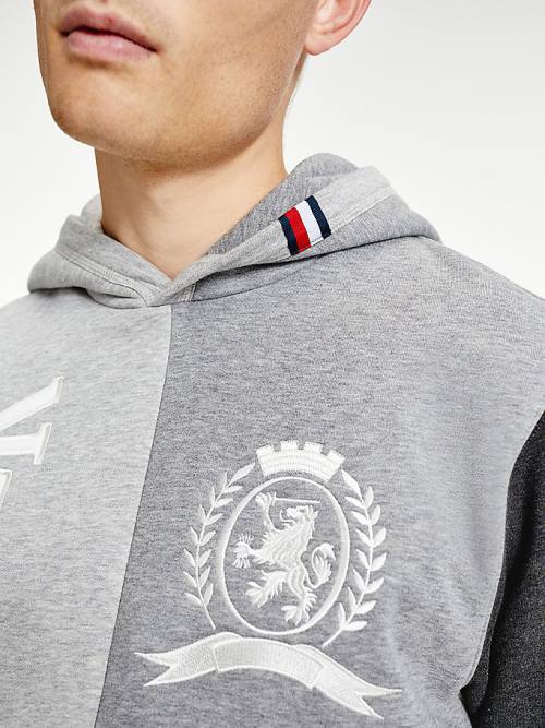 Tommy Hilfiger Icons Crest Colour-Blocked Relaxed Fit Kapucnis Pulóver Férfi Szürke | TH263THG