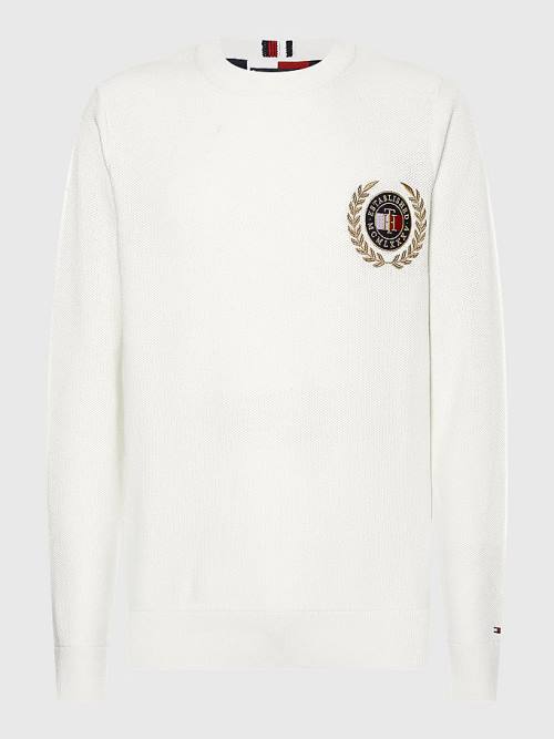 Tommy Hilfiger Icons Crest Embroidery Jumper Pulóverek Férfi Fehér | TH148YXM