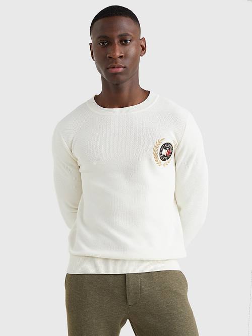 Tommy Hilfiger Icons Crest Embroidery Jumper Pulóverek Férfi Fehér | TH148YXM