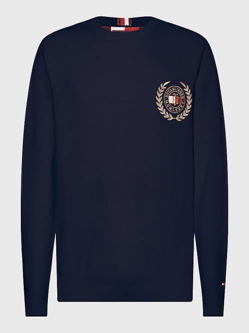 Tommy Hilfiger Icons Crest Embroidery Jumper Pulóverek Férfi Kék | TH781FVB