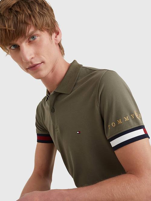 Tommy Hilfiger Icons Flag Slim Fit Póló Férfi Khaki | TH170PNT