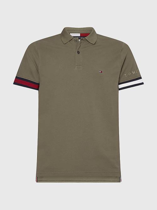 Tommy Hilfiger Icons Flag Slim Fit Póló Férfi Khaki | TH170PNT