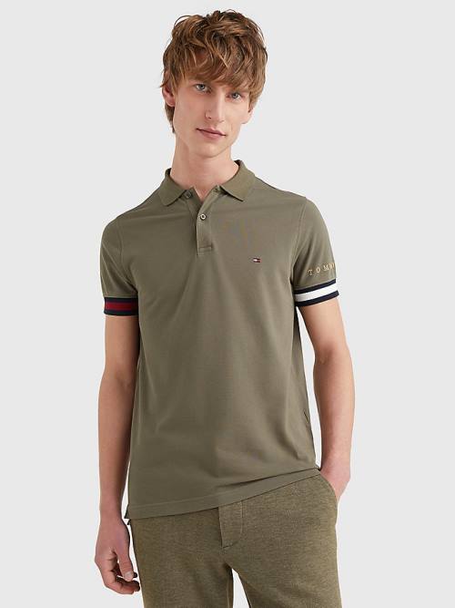 Tommy Hilfiger Icons Flag Slim Fit Póló Férfi Khaki | TH170PNT