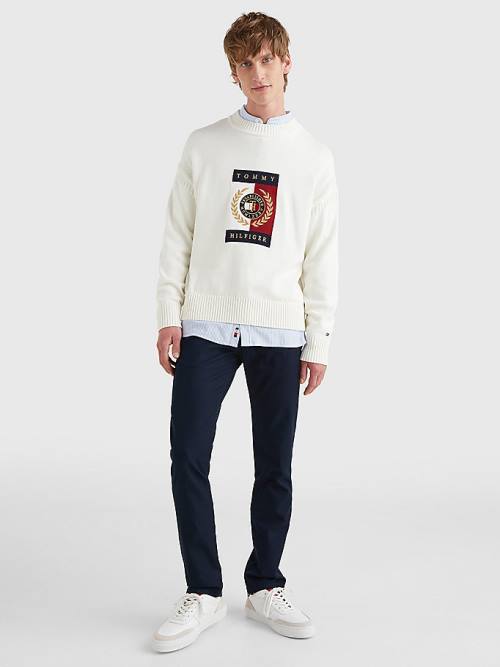 Tommy Hilfiger Icons Intarsia Graphic Jumper Pulóverek Férfi Fehér | TH287KPM