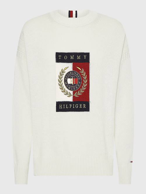 Tommy Hilfiger Icons Intarsia Graphic Jumper Pulóverek Férfi Fehér | TH287KPM