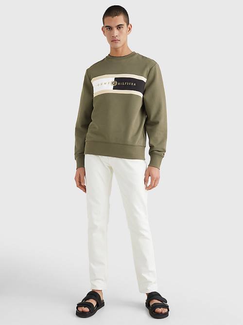 Tommy Hilfiger Icons Logo Crew Neck Pulóver Férfi Khaki | TH092BSW