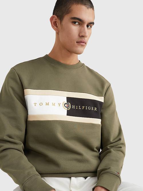 Tommy Hilfiger Icons Logo Crew Neck Pulóver Férfi Khaki | TH092BSW