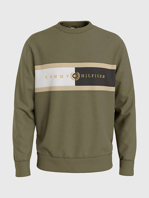 Tommy Hilfiger Icons Logo Crew Neck Pulóver Férfi Khaki | TH092BSW