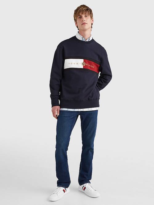 Tommy Hilfiger Icons Logo Crew Neck Pulóver Férfi Kék | TH859RHL