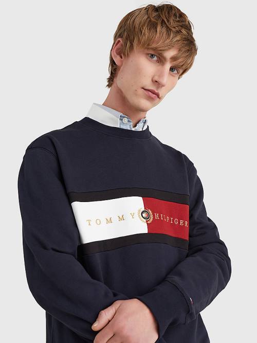 Tommy Hilfiger Icons Logo Crew Neck Pulóver Férfi Kék | TH859RHL