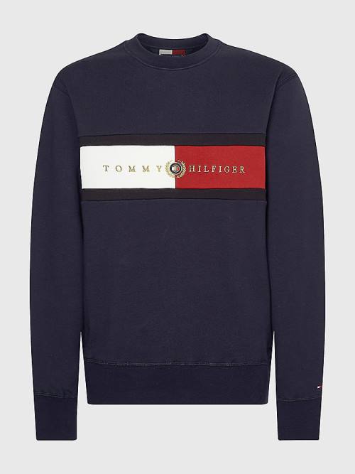 Tommy Hilfiger Icons Logo Crew Neck Pulóver Férfi Kék | TH859RHL