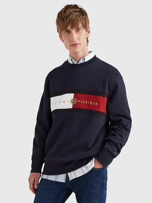 Tommy Hilfiger Icons Logo Crew Neck Pulóver Férfi Kék | TH859RHL