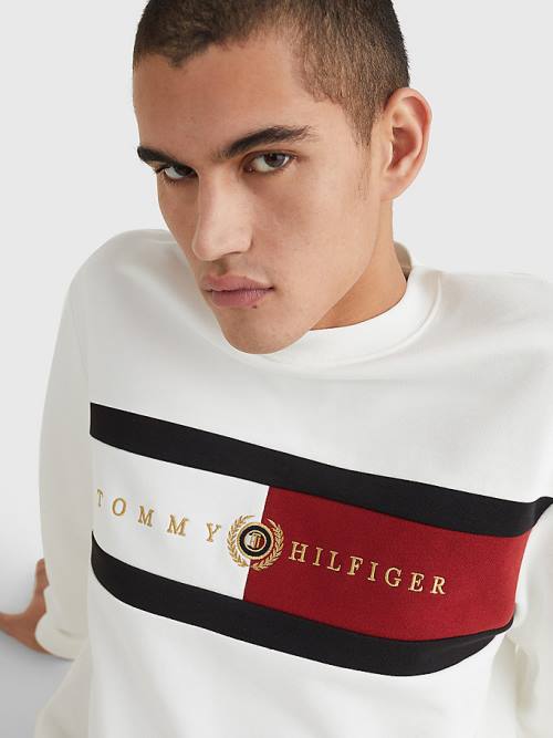 Tommy Hilfiger Icons Logo Crew Neck Pulóver Férfi Fehér | TH932LND