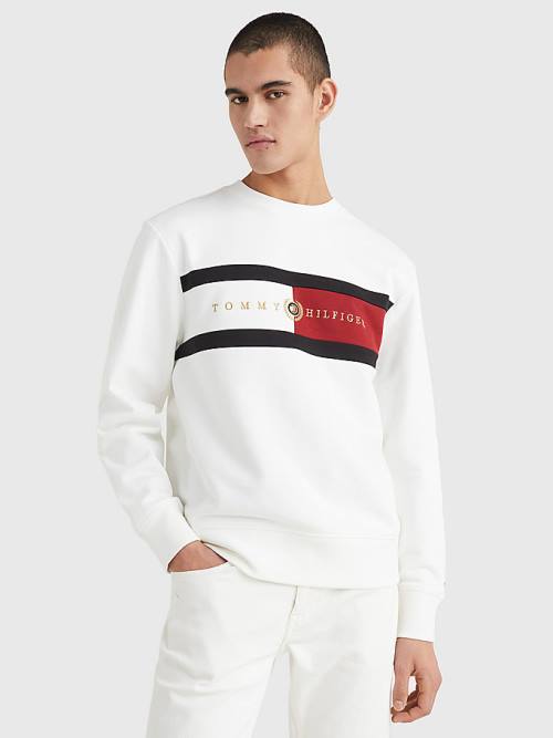 Tommy Hilfiger Icons Logo Crew Neck Pulóver Férfi Fehér | TH932LND