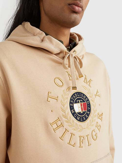 Tommy Hilfiger Icons Logo Embroidery Kapucnis Pulóver Férfi Bézs | TH835JDX