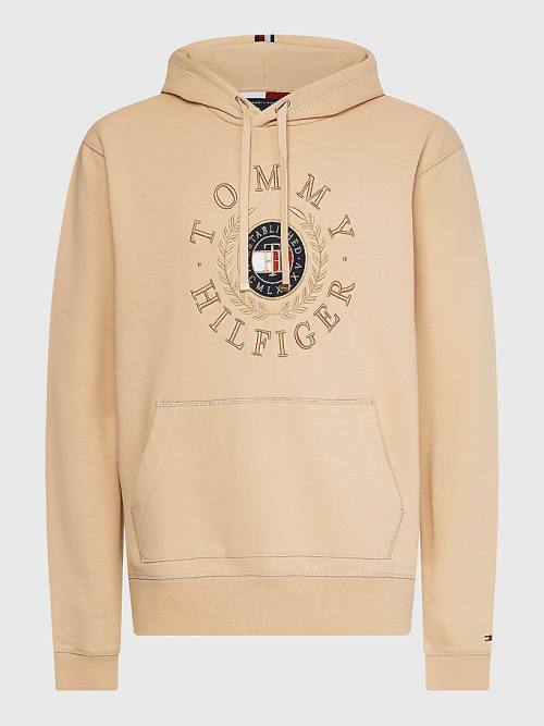 Tommy Hilfiger Icons Logo Embroidery Kapucnis Pulóver Férfi Bézs | TH835JDX