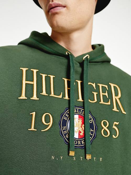 Tommy Hilfiger Icons Logo Embroidery Relaxed Fit Kapucnis Pulóver Férfi Zöld | TH261HYG