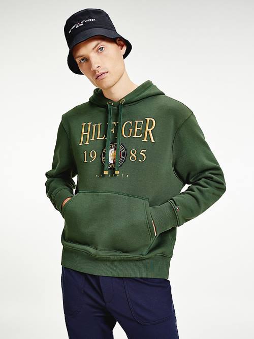 Tommy Hilfiger Icons Logo Embroidery Relaxed Fit Kapucnis Pulóver Férfi Zöld | TH261HYG