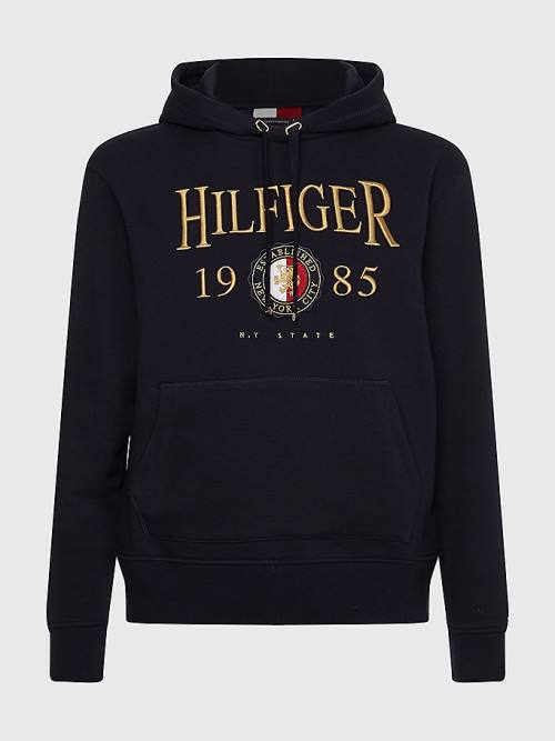 Tommy Hilfiger Icons Logo Embroidery Relaxed Fit Kapucnis Pulóver Férfi Kék | TH421EOR