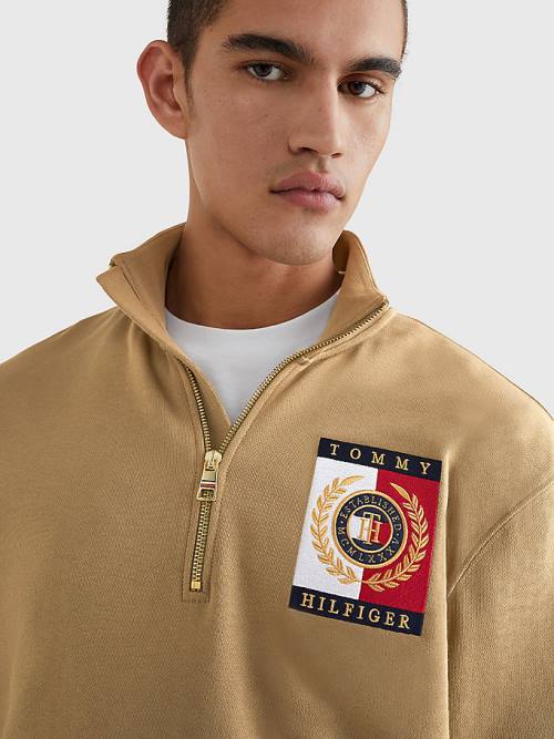 Tommy Hilfiger Icons Logo Half-Zip Kapucnis Pulóver Férfi Barna | TH425RCO