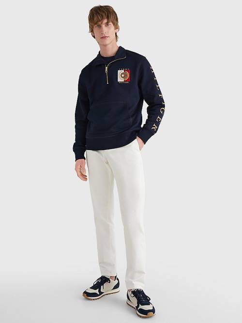 Tommy Hilfiger Icons Logo Half-Zip Kapucnis Pulóver Férfi Kék | TH624SLO