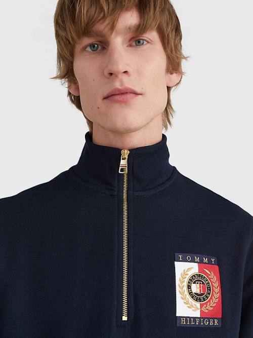 Tommy Hilfiger Icons Logo Half-Zip Kapucnis Pulóver Férfi Kék | TH624SLO