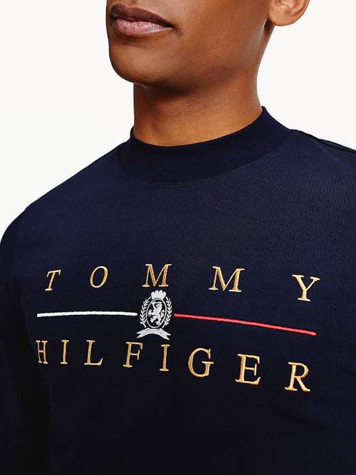 Tommy Hilfiger Icons Mock Turtleneck Long Sleeve Póló Férfi Kék | TH286HOP