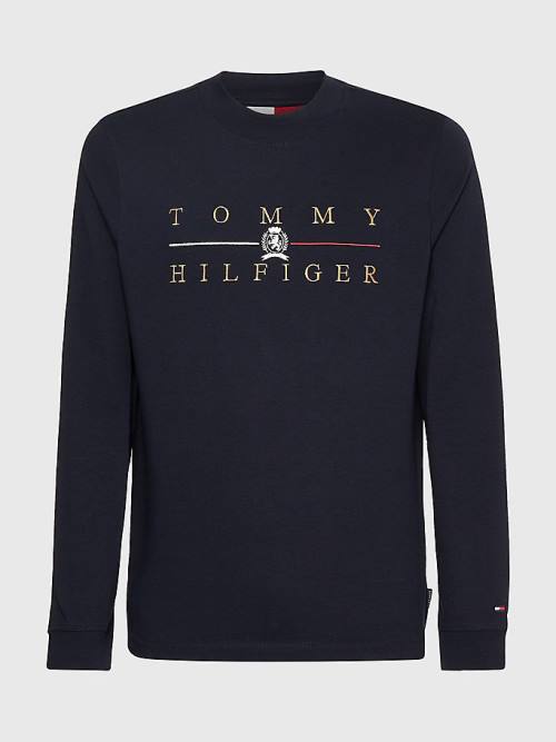 Tommy Hilfiger Icons Mock Turtleneck Long Sleeve Póló Férfi Kék | TH286HOP