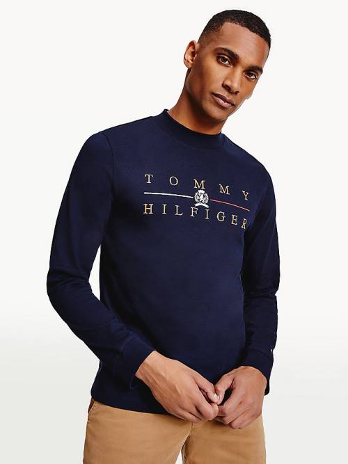 Tommy Hilfiger Icons Mock Turtleneck Long Sleeve Póló Férfi Kék | TH286HOP