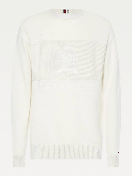 Tommy Hilfiger Icons Oversized Crest Flag Jumper Pulóverek Férfi Fehér | TH091MPR