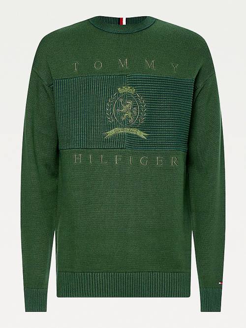 Tommy Hilfiger Icons Oversized Crest Flag Jumper Pulóverek Férfi Zöld | TH934UXL