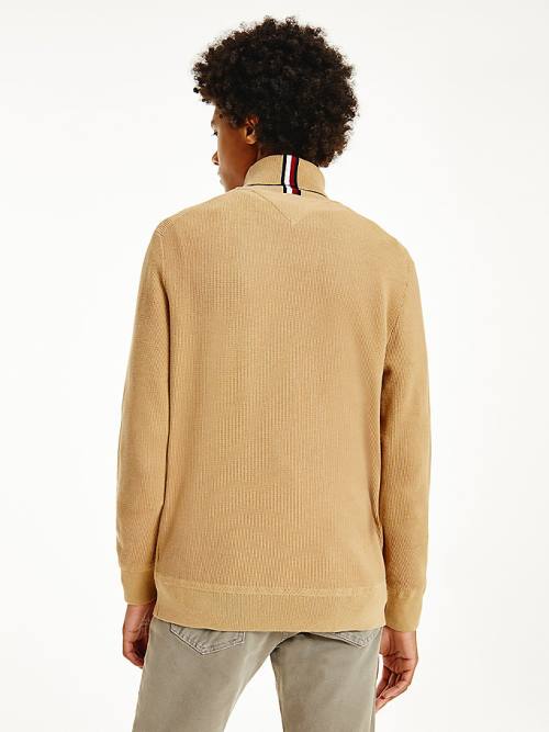 Tommy Hilfiger Icons TH Flex Roll Neck Jumper Pulóverek Férfi Khaki | TH620IYU