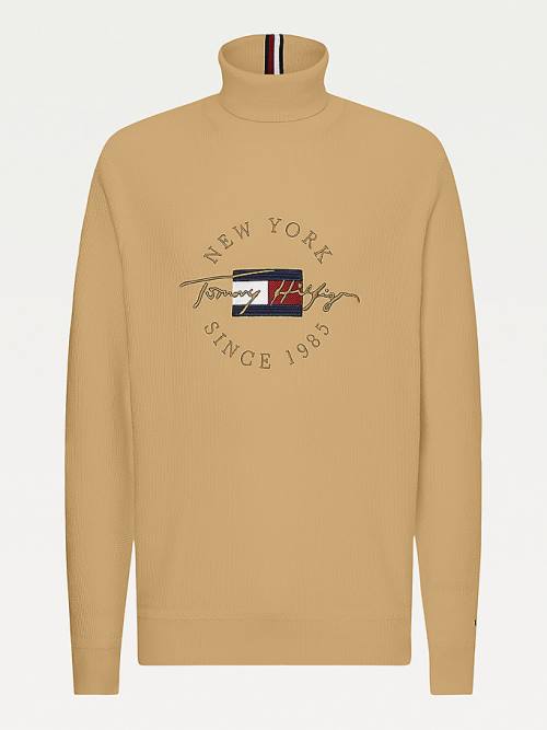 Tommy Hilfiger Icons TH Flex Roll Neck Jumper Pulóverek Férfi Khaki | TH620IYU