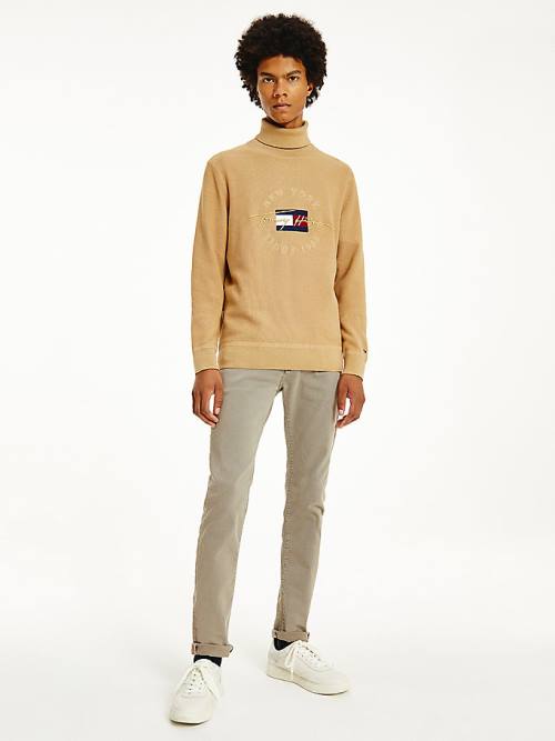 Tommy Hilfiger Icons TH Flex Roll Neck Jumper Pulóverek Férfi Khaki | TH620IYU