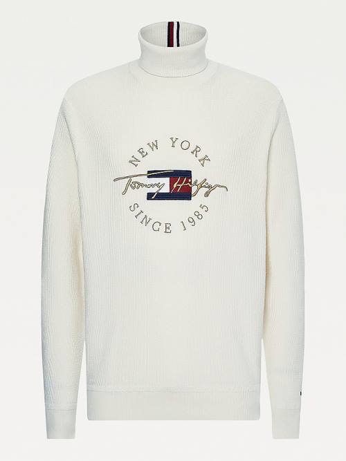 Tommy Hilfiger Icons TH Flex Roll Neck Jumper Pulóverek Férfi Fehér | TH635GEH