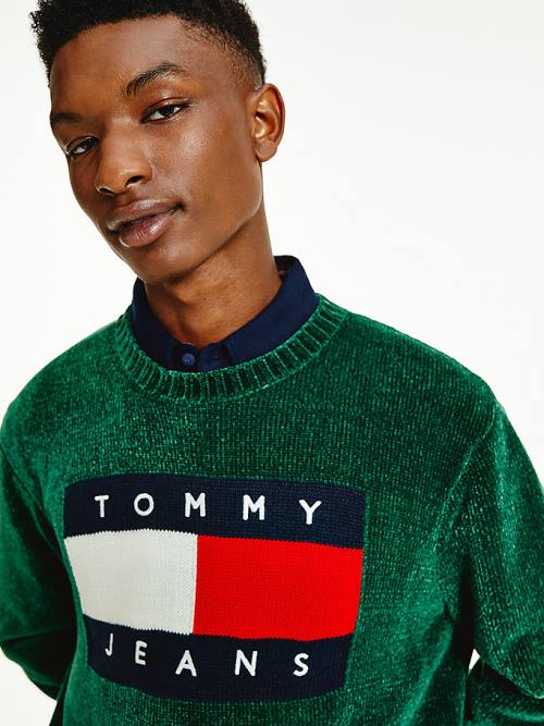 Tommy Hilfiger Intarsia Flag Relaxed Fit Jumper Pulóverek Férfi Zöld | TH408HBF