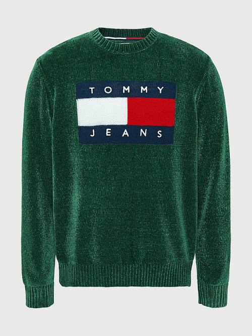 Tommy Hilfiger Intarsia Flag Relaxed Fit Jumper Pulóverek Férfi Zöld | TH408HBF