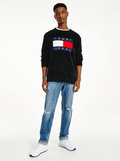 Tommy Hilfiger Intarsia Flag Relaxed Fit Jumper Pulóverek Férfi Fekete | TH593EZA