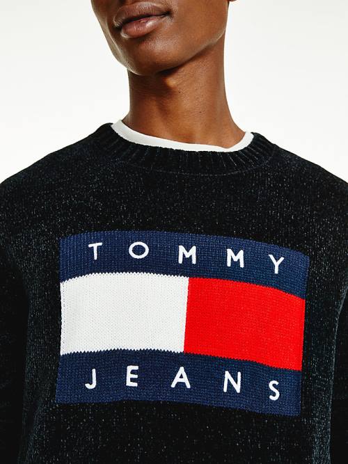 Tommy Hilfiger Intarsia Flag Relaxed Fit Jumper Pulóverek Férfi Fekete | TH593EZA