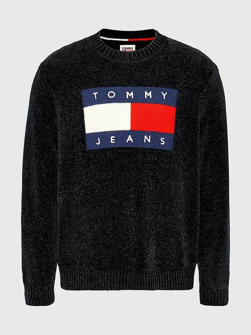 Tommy Hilfiger Intarsia Flag Relaxed Fit Jumper Pulóverek Férfi Fekete | TH593EZA