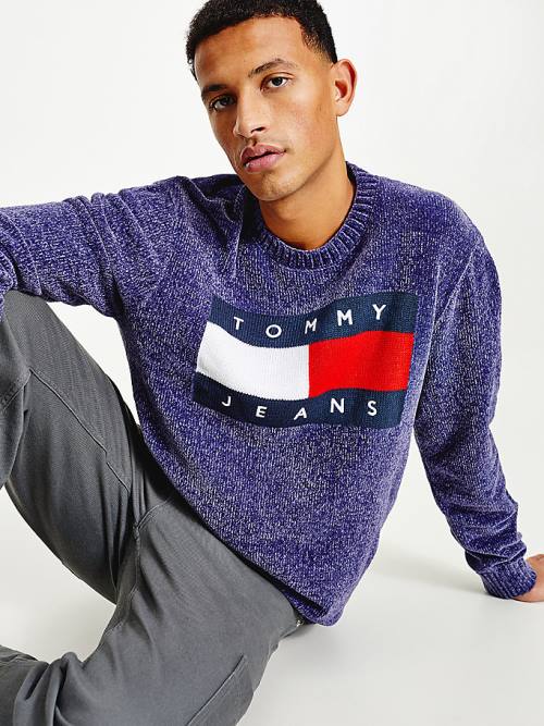 Tommy Hilfiger Intarsia Flag Relaxed Fit Jumper Pulóverek Férfi Kék | TH690BAK