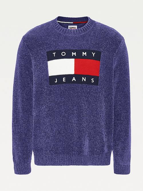 Tommy Hilfiger Intarsia Flag Relaxed Fit Jumper Pulóverek Férfi Kék | TH690BAK