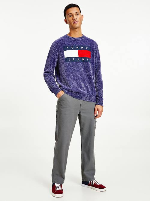 Tommy Hilfiger Intarsia Flag Relaxed Fit Jumper Pulóverek Férfi Kék | TH690BAK