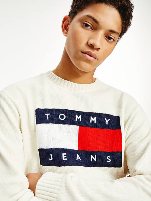 Tommy Hilfiger Intarsia Flag Relaxed Fit Jumper Pulóverek Férfi Fehér | TH752MWS