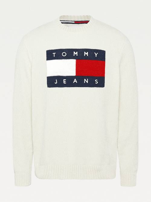 Tommy Hilfiger Intarsia Flag Relaxed Fit Jumper Pulóverek Férfi Fehér | TH752MWS